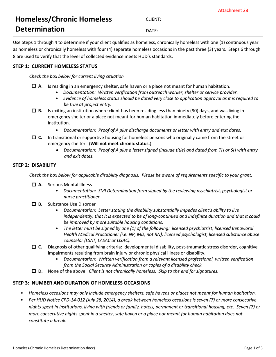 Attachment 28 Homeless / Chronic Homeless Determination - Arizona, Page 1