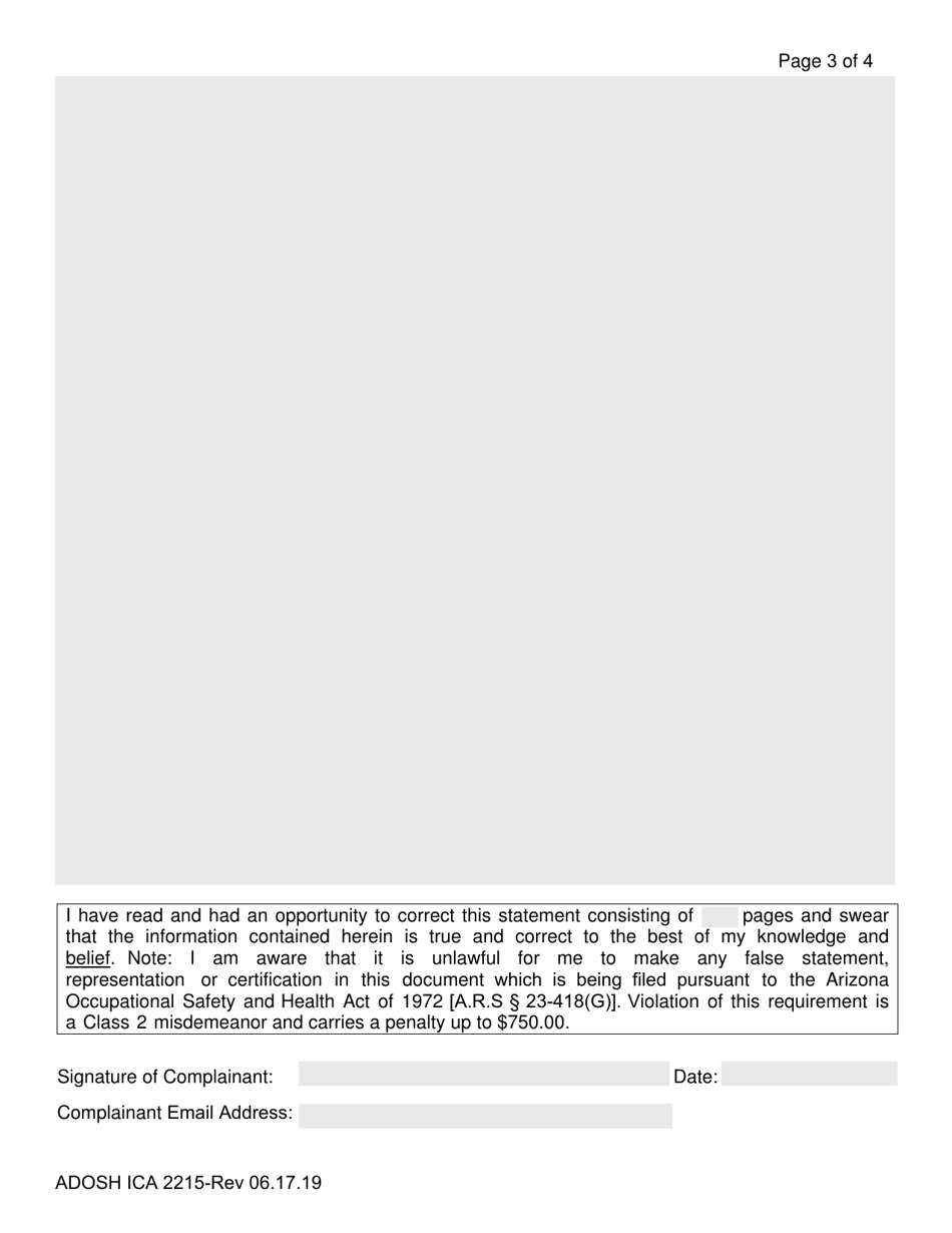 Form ADOSH ICA2215 Discrimination Statement - Arizona, Page 3