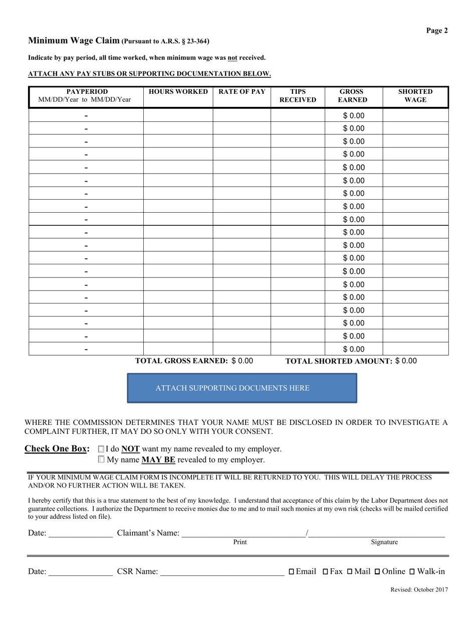 Arizona Minimum Wage Claim Fill Out, Sign Online and Download PDF