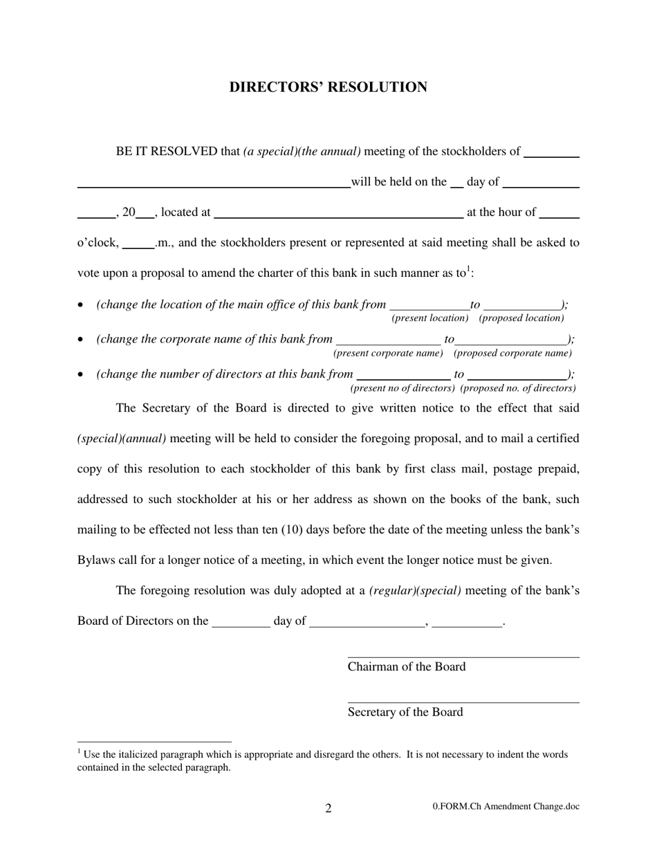 Change Main Office Location, Number of Directors, or Name of Bank - Arkansas, Page 2