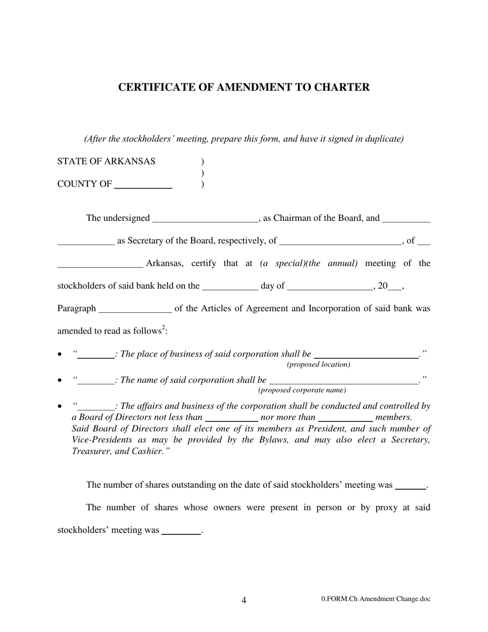 Change Main Office Location, Number of Directors, or Name of Bank - Arkansas, Page 4