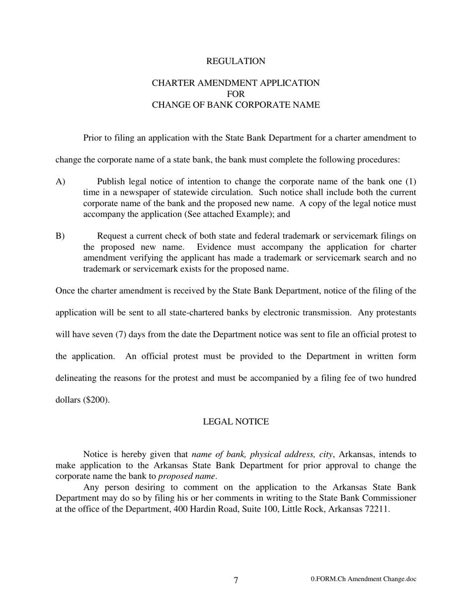 Change Main Office Location, Number of Directors, or Name of Bank - Arkansas, Page 7