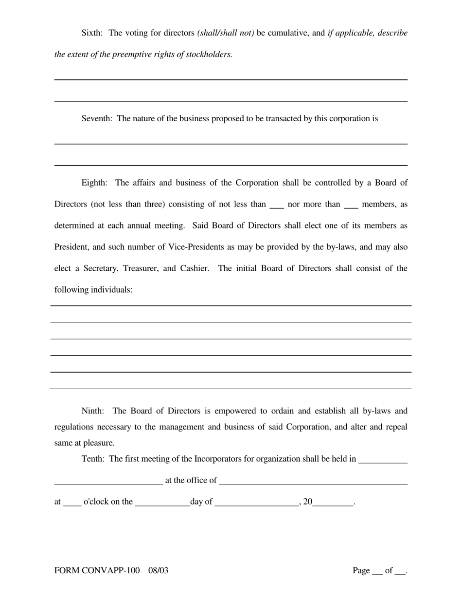 Form CONVAPP-100 Application for Conversion to a State Charted Bank - Arkansas, Page 12