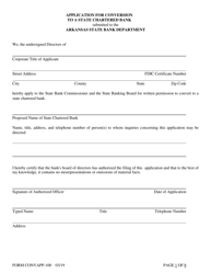 Form CONVAPP-100 Application for Conversion to a State Charted Bank - Arkansas