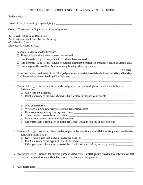 Form Requesting Chief Justice to Assign a Special Judge - Arkansas Download Pdf
