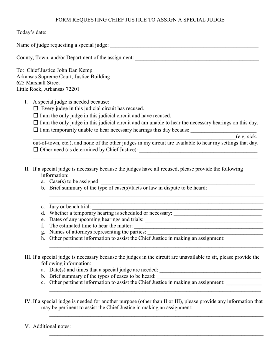 Arkansas Form Requesting Chief Justice to Assign a Special Judge - Fill ...