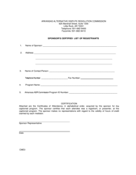Form CME3 &quot;Sponsor's Certified List of Registrants&quot; - Arkansas