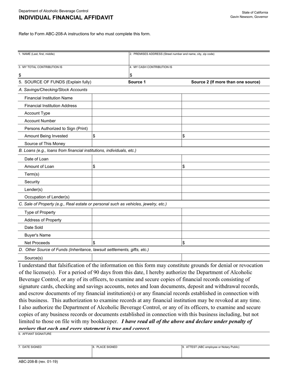 Form ABC-208-B Individual Financial Affidavit - California, Page 1