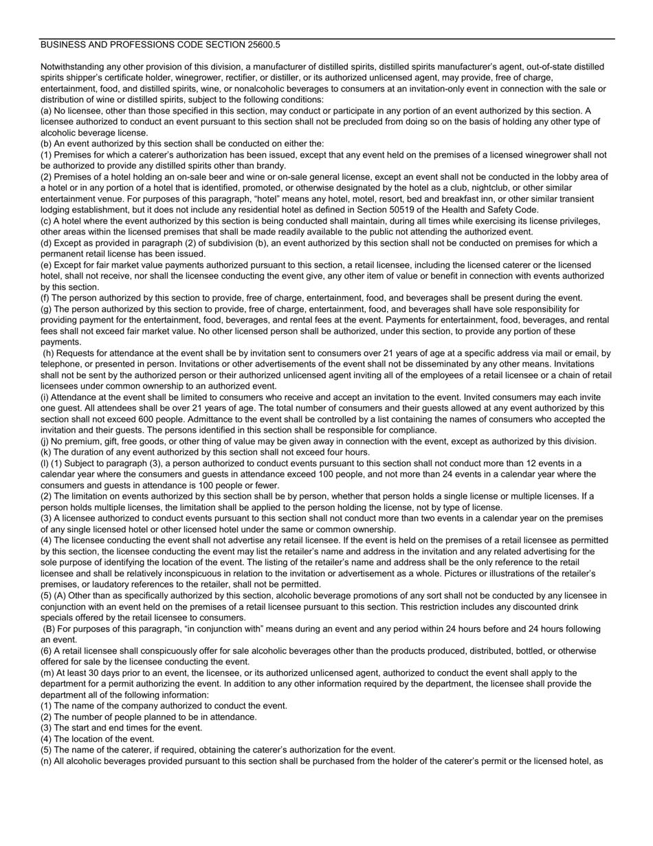 Form ABC-212 Supplier Entertainment Permit Authorized by Business and Professions Code Section 25600.5 - California, Page 2
