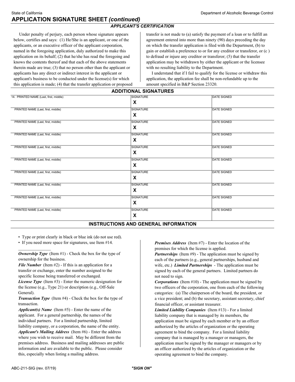 Form Abc 211 Sig Download Fillable Pdf Or Fill Online Application