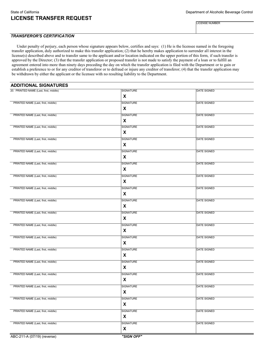 Form Abc 211 A Download Fillable Pdf Or Fill Online License Transfer