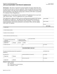 Form ABC-241 &quot;Application/Permit for Private Warehouse&quot; - California