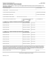 Form ABC-256 &quot;Limited Partnership Questionnaire&quot; - California