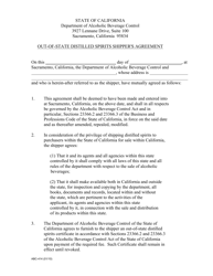Form ABC-414 Out-of-State Distilled Spirits Shipper's Agreement - California