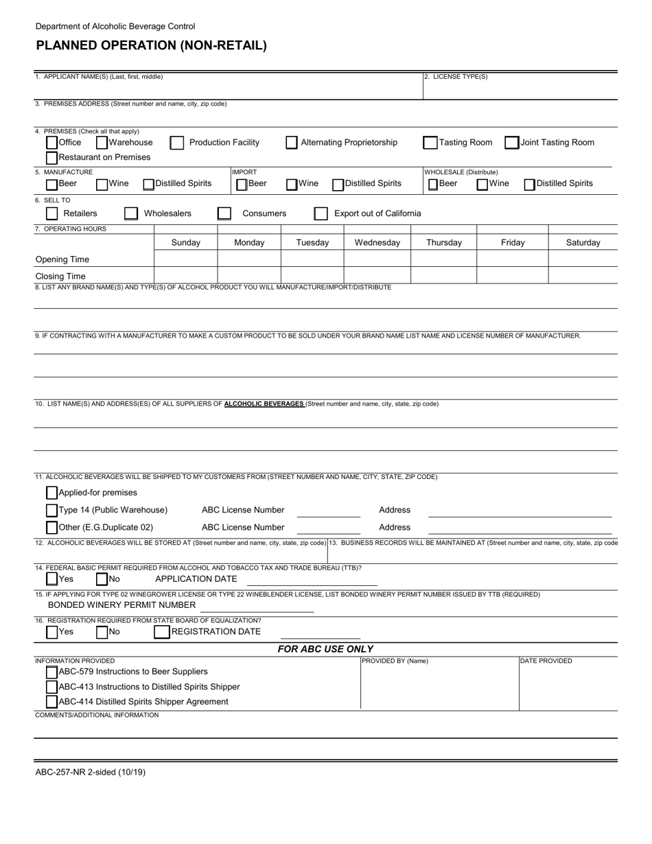 Form ABC-257-NR 2-SIDED - Fill Out, Sign Online and Download Fillable ...