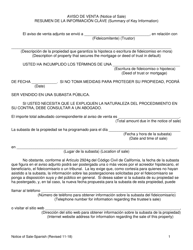 Document preview: Form 2923.3 D2 Summary of Notice of Sale - California (English/Spanish)