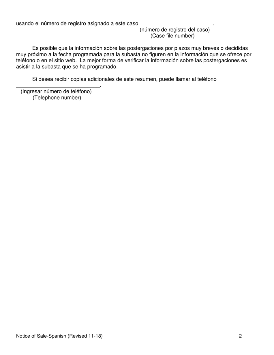 Form 2923.3 D2 Summary of Notice of Sale - California (English / Spanish), Page 2