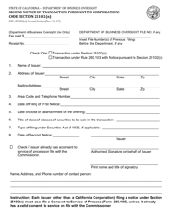 Document preview: Form DBO-25102(N) Second Notice of Transaction Pursuant to Corporations Code Section 25102 (N) - California