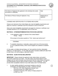Form DBO-250.61 Statement of Citizenship, Alienage, and Immigration Status - California