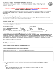 Document preview: Form DBO-801C Consumer Complaint Form - Property Assessed Clean Energy (Pace) - California