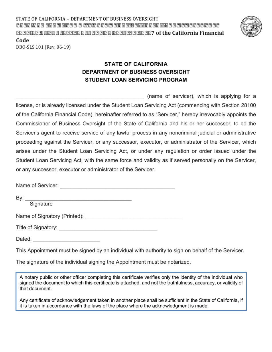 Form DBOSLS101 Download Fillable PDF or Fill Online