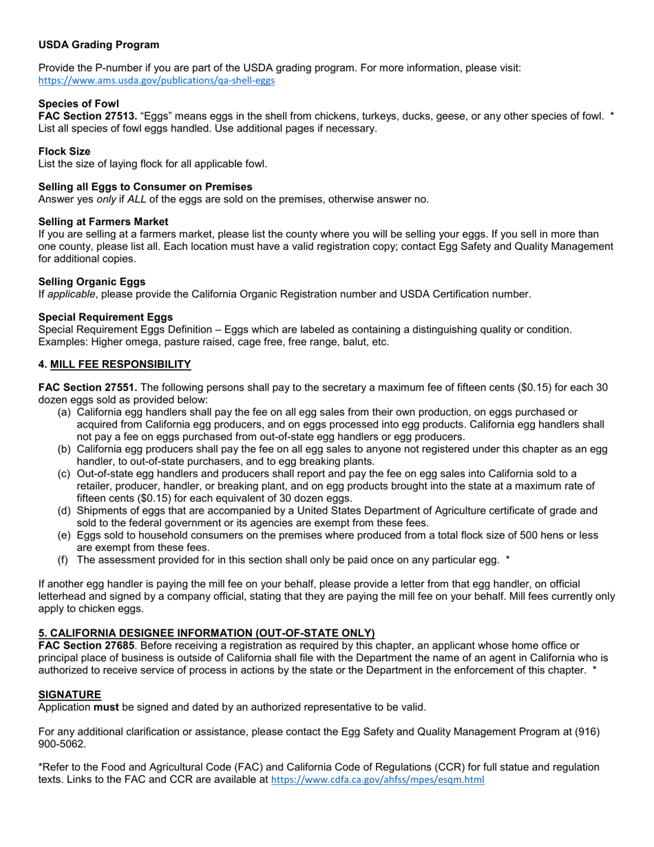 Form 517-004A Egg Handler and Producer Registration Form - California, Page 2