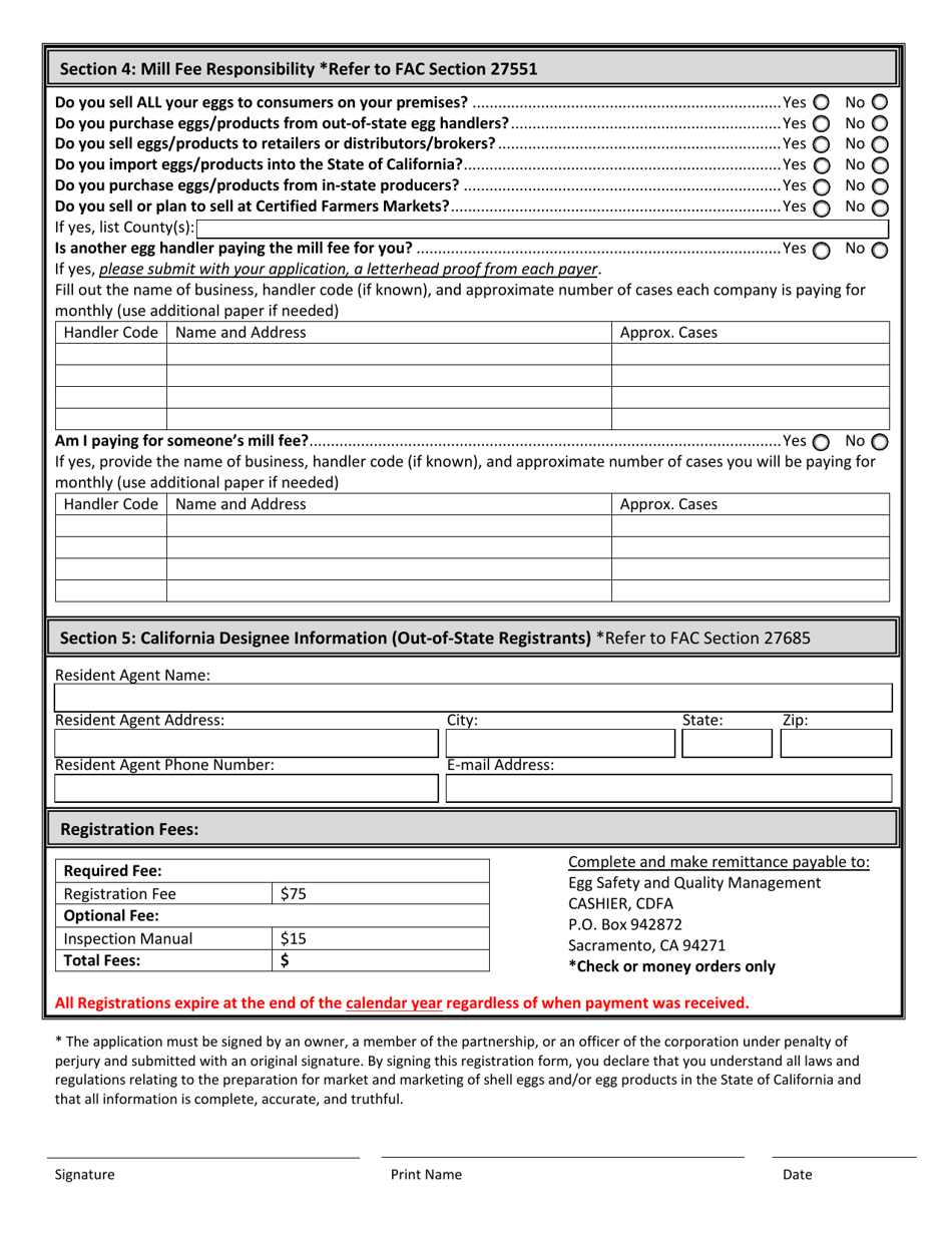 Form 517-004A Egg Handler and Producer Registration Form - California, Page 4