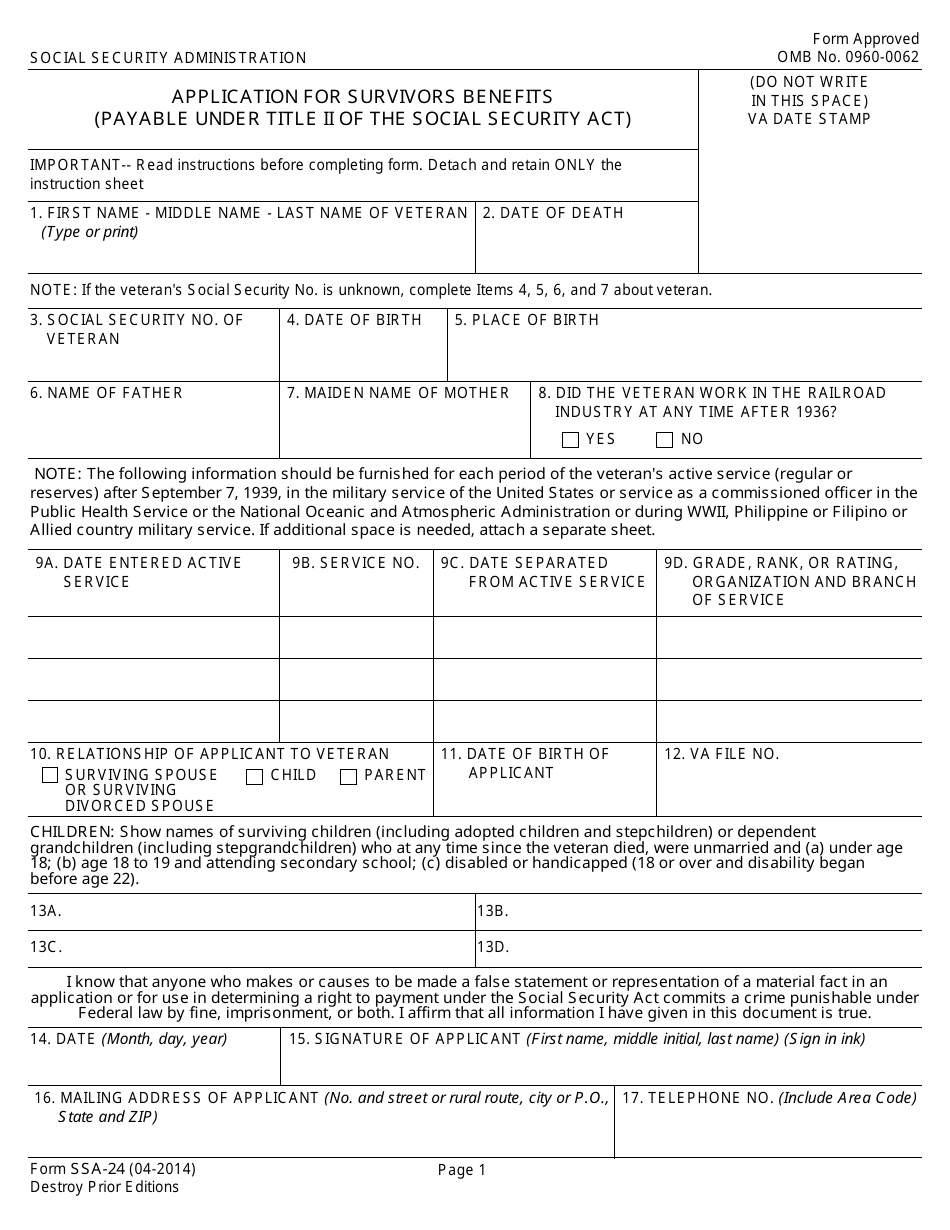Form SSA 24 Fill Out Sign Online And Download Fillable PDF
