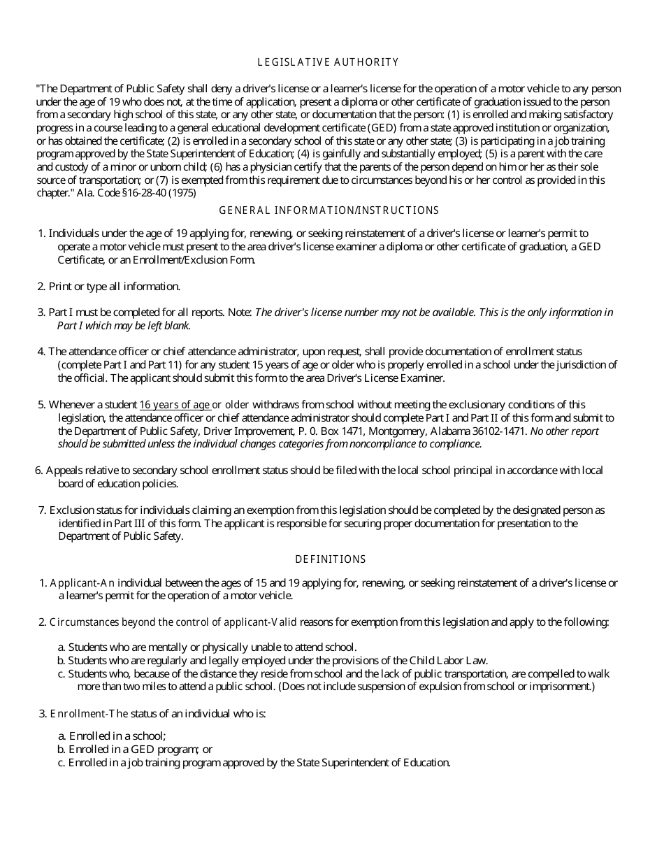 Enrollment / Exclusion Form - Alabama, Page 2