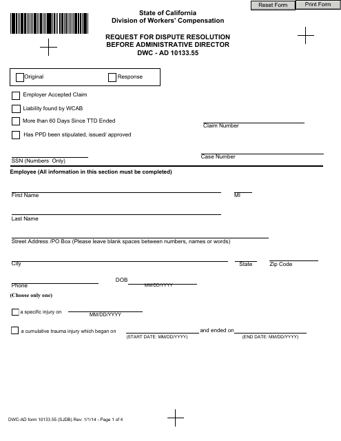 DWC-AD Form 10133.55  Printable Pdf