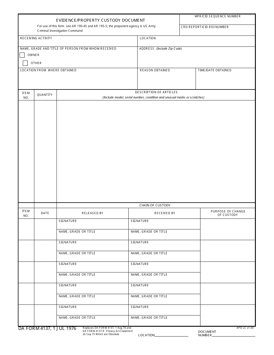 Dod Chain Of Custody Form Printable Form, Templates and Letter