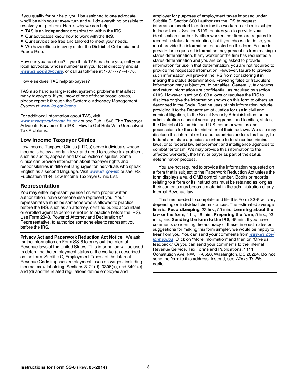 Instructions for IRS Form SS-8 Determination of Worker Status for Purposes of Federal Employment Taxes and Income Tax Withholding, Page 3
