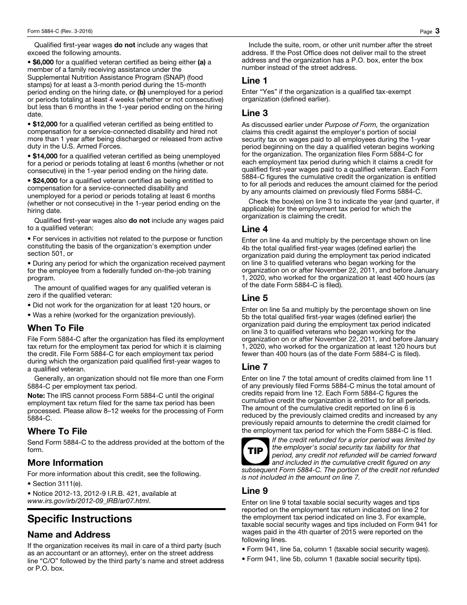 IRS Form 5884-C Work Opportunity Credit for Qualified Tax-Exempt Organizations Hiring Qualified Veterans, Page 3