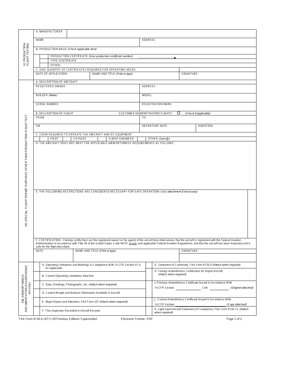 FAA Form FAA8130-6 Application for Airworthiness Certificate, Page 3