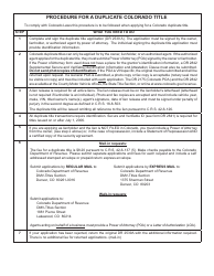 Form DR2539A Duplicate Title Request and Receipt - Colorado, Page 2