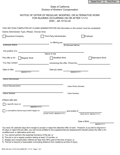 DWC-AD Form 10133.35  Printable Pdf