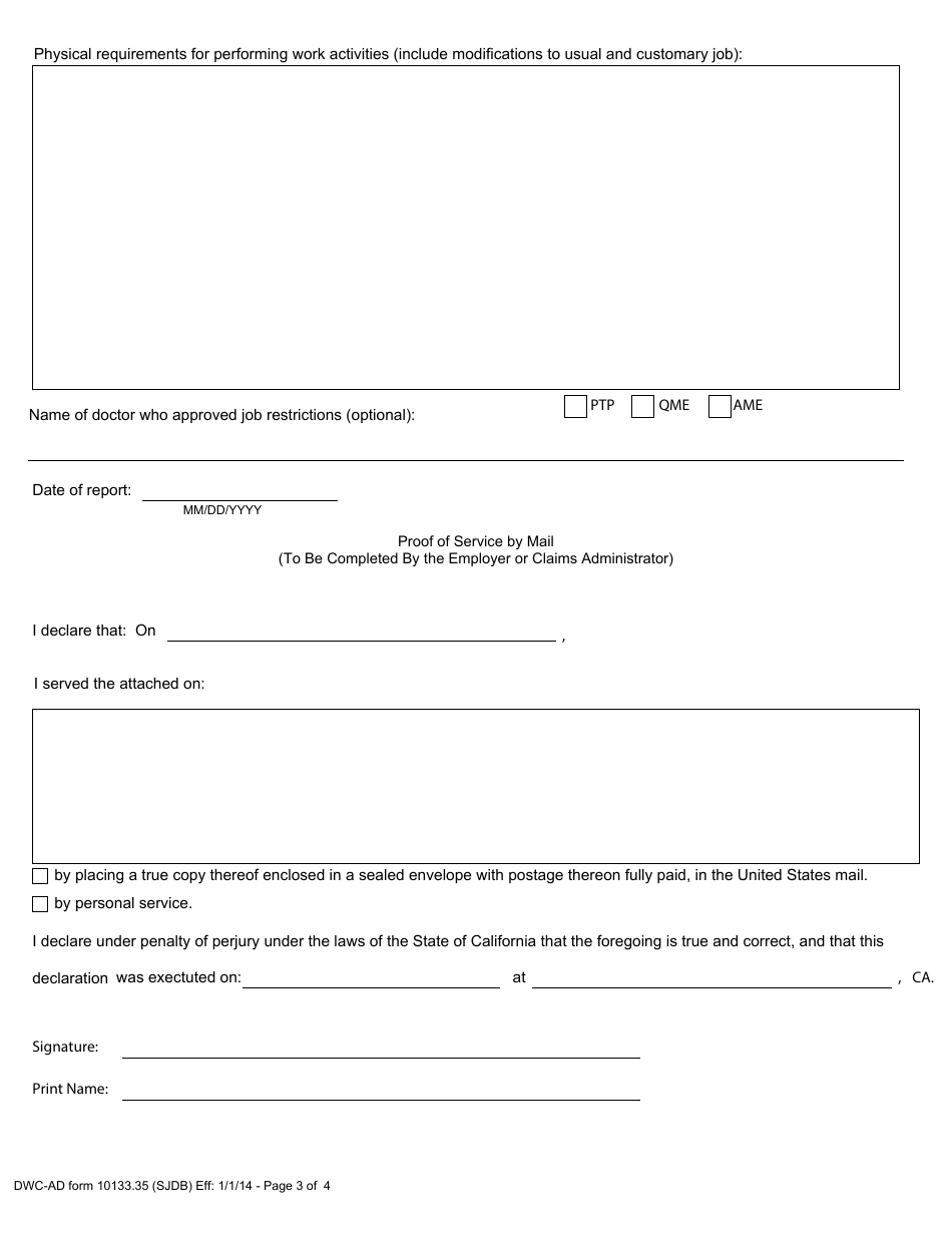DWC-AD Form 10133.35 Notice of Offer of Regular, Modified, or Alternative Work for Injuries Occurring on or After 1 / 1 / 13 - California, Page 3