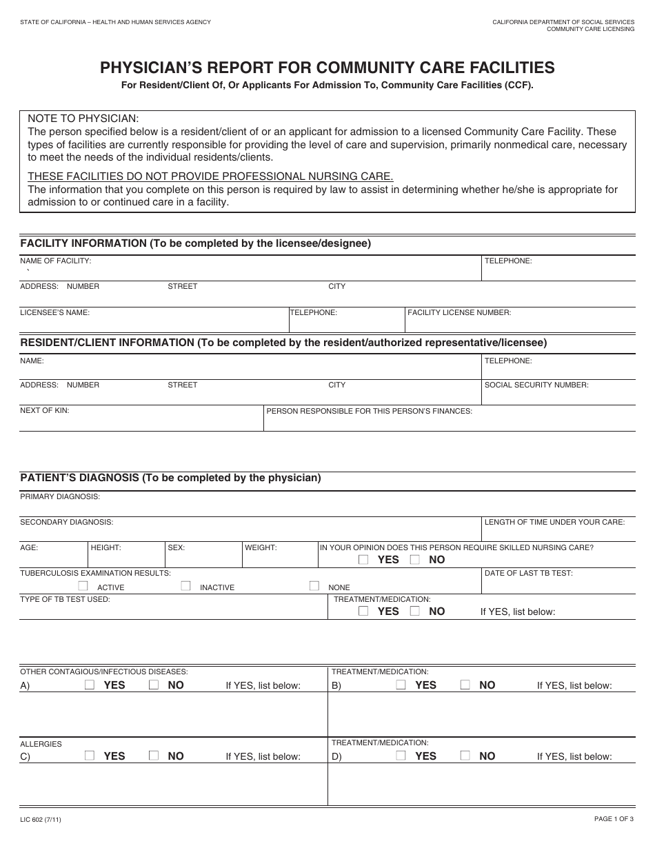 Printable 602a Form For Placement In Residential Care Printable Forms 