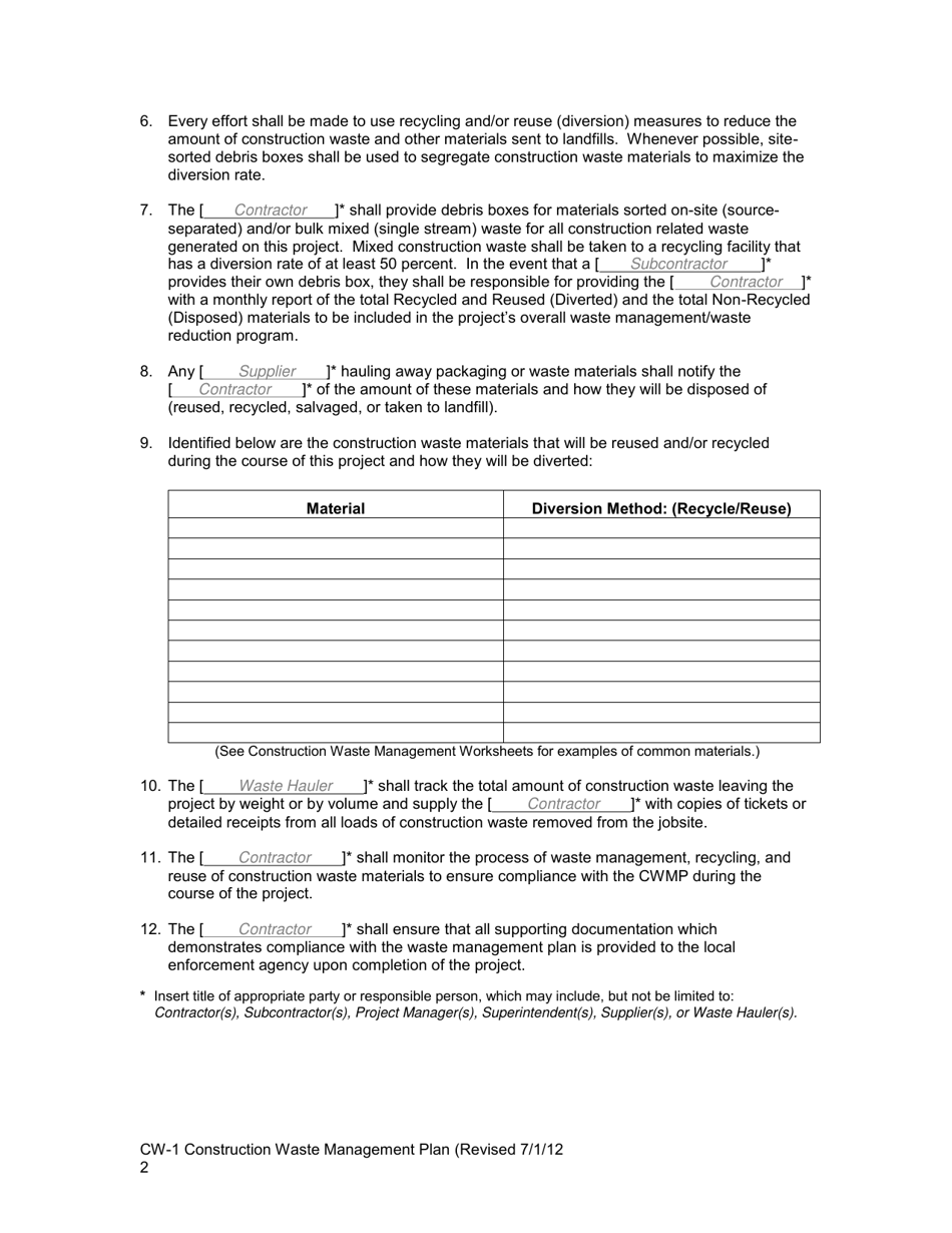 Form CW1 - Fill Out, Sign Online and Download Printable PDF, California ...