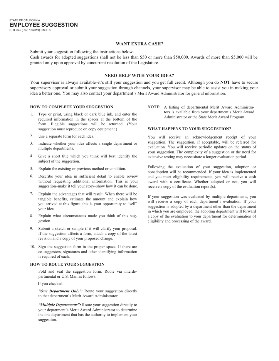 Form STD.645 Employee Suggestion - California, Page 3