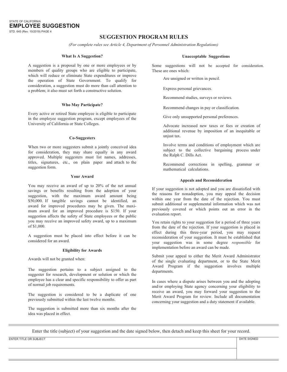 Form STD.645 Employee Suggestion - California, Page 4