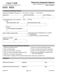 Document preview: Form CALHR619 Retirement Designation Request - California