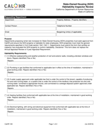 Form CALHR165 State-Owned Housing (Soh) Habitability Inspector Review - California