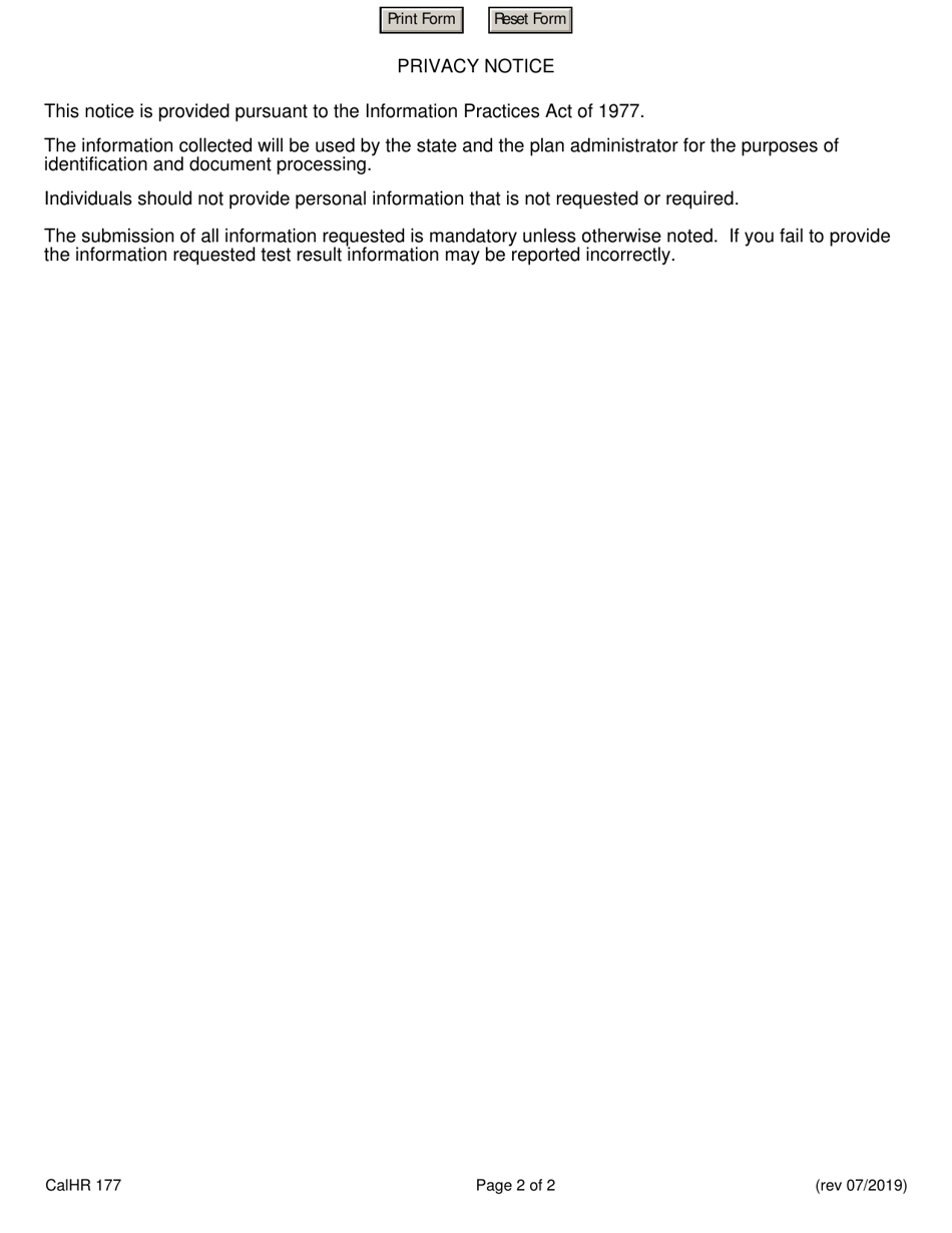 Form CALHR177 Drug / Alcohol Test Authorization - California, Page 2