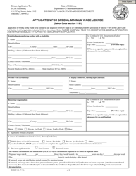 Form DLSE106 &quot;Application for Special Minimum Wage License&quot; - California