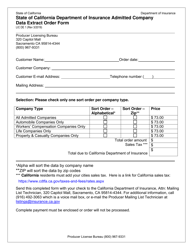 Form LIC DE1 &quot;State of California Department of Insurance Admitted Company Data Extract Order Form&quot; - California