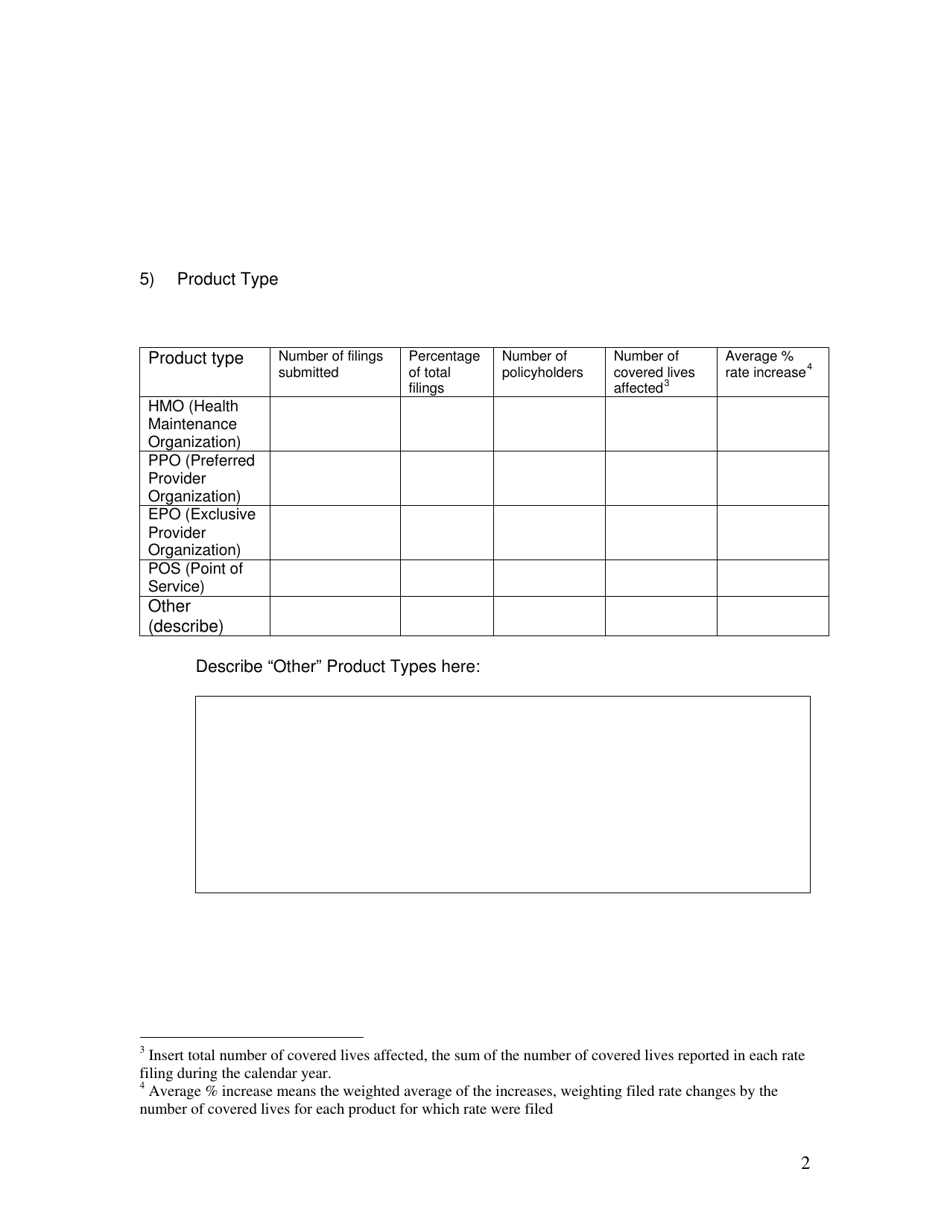 California Annual Aggregate Rate Data Report Form - California, Page 2