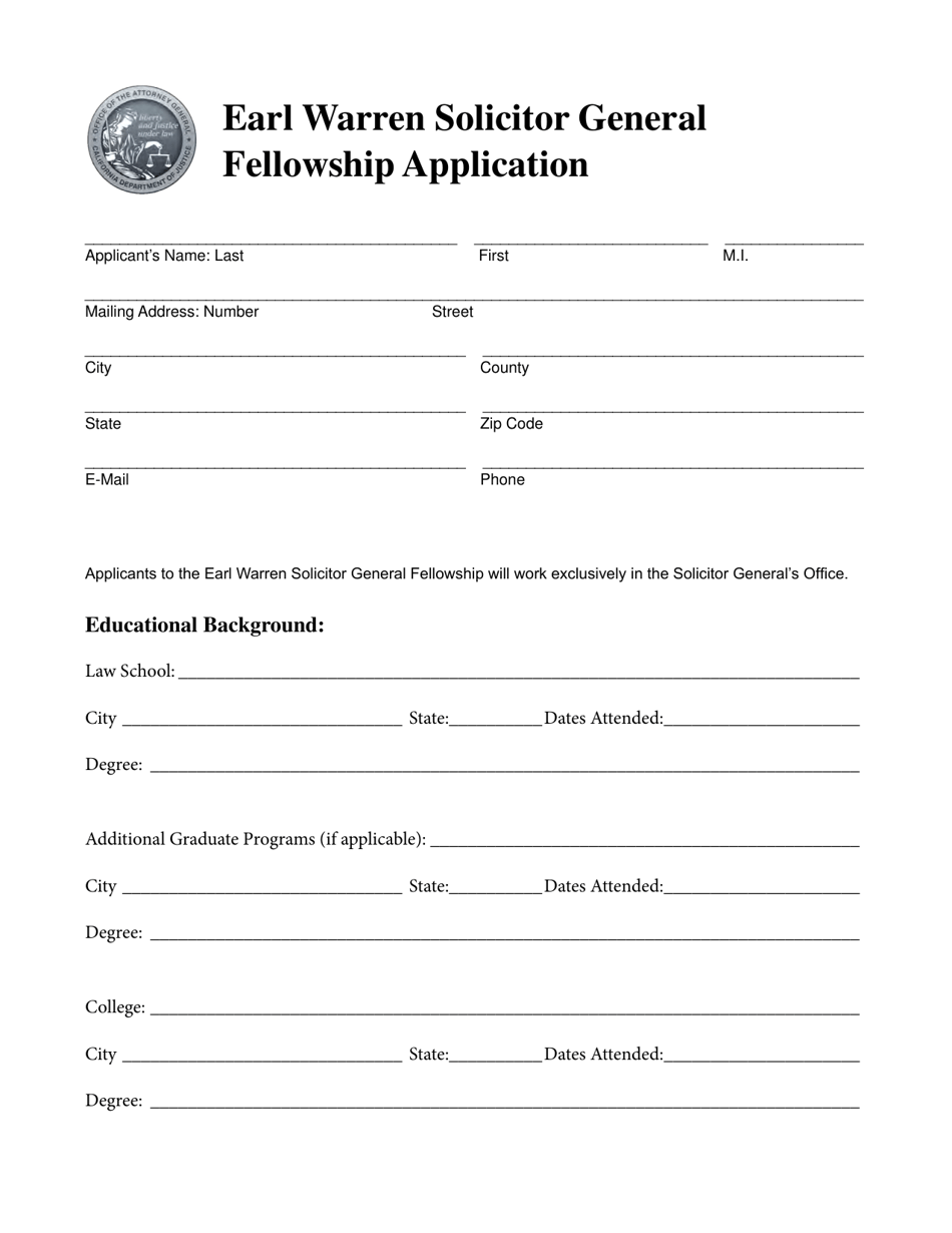 Earl Warren Solicitor General Fellowship Application - California, Page 1