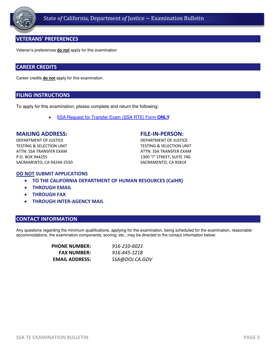 Form JUS8777 Request for Transfer Exam Staff Services Analyst (General) - California, Page 3