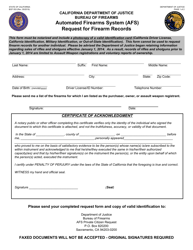 Form BOF053 &quot;Automated Firearms System (Afs) Request for Firearm Records&quot; - California